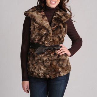 Mo Ka Womens Brown Faux Fur Vest