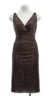 Ralph Lauren Brown Sequin V Neck Sleeveless Cocktail Dress