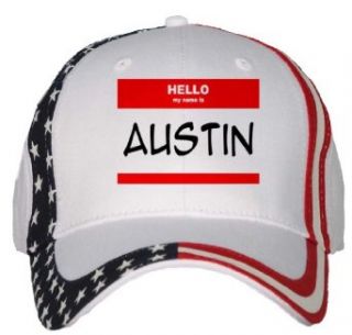 HELLO my name is AUSTIN USA Flag Hat / Baseball Cap