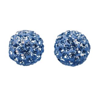 14k Gold Light Blue Crystal Ball Earrings