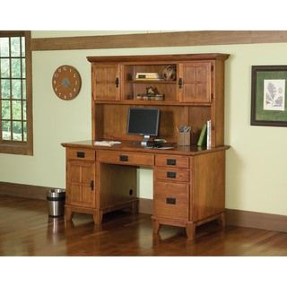 Home Styles Arts and Crafts Cottage Oak Pedestal Desk and Hutch Set