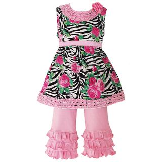 AnnLoren Girls Sweet Zebra Rose Ruffled Capri Outfit