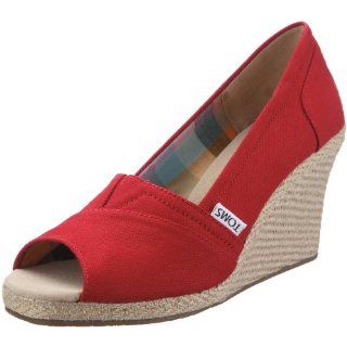 Toms   Womens Canvas Rope Wedges In Red