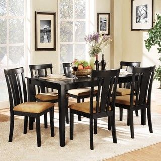 Wilma 7 piece Black Dining Set with Slat Back Chairs