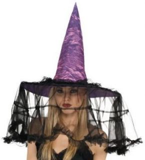 Std Adult Beautiful French Veil Witch Costum Hat in Purple