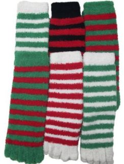 Fuzzy Toe Socks, Christmas Socks, Striped, 6 Pair, Size 9