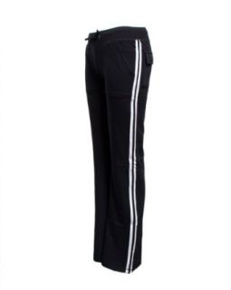 Black Ladies White Side Stripe Athletic Pocket Track Pants