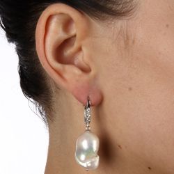 White Baroque Freshwater Pearl Earrings (16 18 mm)