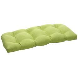 Solid Green Textured Outdoor Wicker Loveseat Cushion