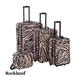 Rockland Deluxe Zebra Brown 4 piece Luggage Set