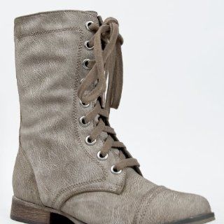 Breckelles GEORGIA 72 Lace Up Mid Calf Military Combat Stacked Heel
