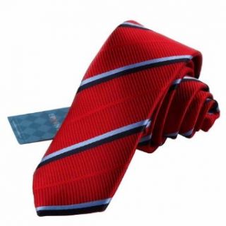 Red Skinny Tie for Men Certificate Blue Stripes Skinny Tie