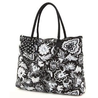 Belvah Quilted Floral Large Tote Bag (Black/ White) Shoes