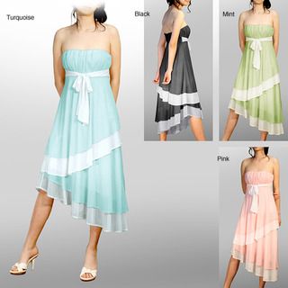 Evanese Womens Two tone Strapless Tiered Asymmetrical Dress