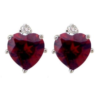10k Gold Garnet and Diamond January Birthstone Heart Earrings