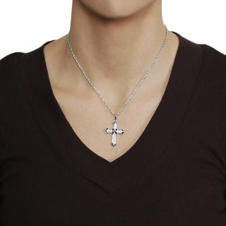 Journee Collection Silvertone Black and White CZ Cross Necklace