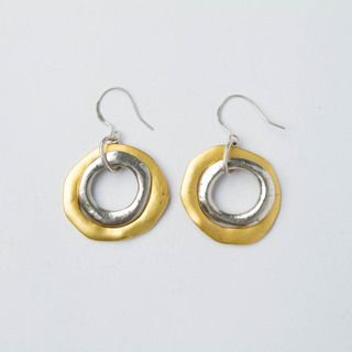 Hand crafted Gold and Silver Hammered Double Hoop Earrings (China