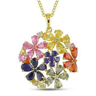 Yellow Silver Multi colored Sapphire Flower Necklace