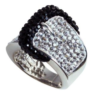 Sterling Silver Black and White Crystal Belt Buckle Ring