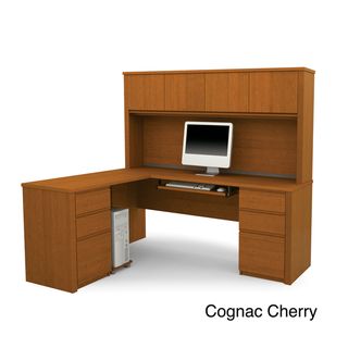Bestar Prestige Plus L shaped Workstation with Hutch and Dual Full