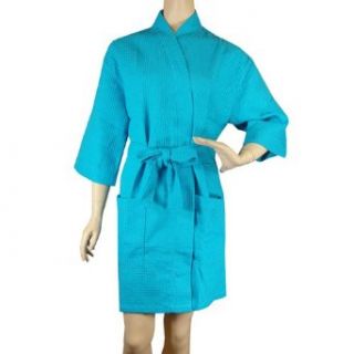 Aqua Shortie Waffle Weave Robe   For Travel   One Size