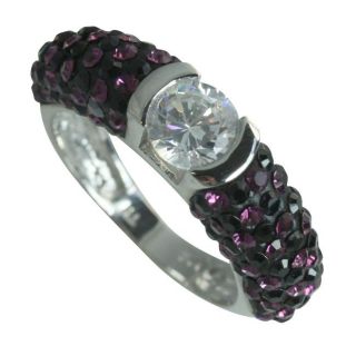 Sterling Silver Clear, Purple and Black Crystal Ring