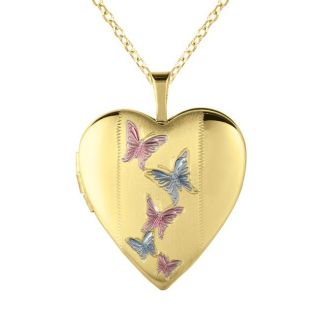 Sterling Silver and 14k Gold Heart shaped Butterfly Locket Necklace