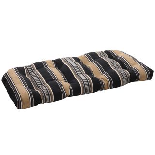 Pillow Perfect Black/ Tan Striped Tufted Outdoor Wicker Loveseat