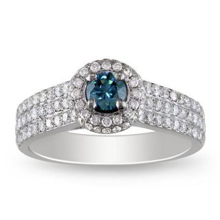 14k Gold 0.50ct TDW Princess Blue and White Diamond Bridal Ring Set (H