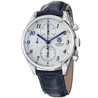 Tag Heuer Mens Carrera Silver Dial Blue Strap Automatic Watch