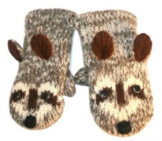DeLux Grey Raccoon Wool Animal Mittens Clothing