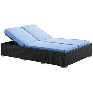 Evince Two Seater Espresso/ Blue Cushions Outdoor Wicker Patio Chaise