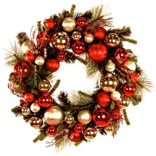 24 inch Red Silver Ornaments Holiday Wreath