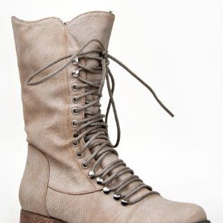 Breckelles GEORGIA 84 Women Military Style Lace Up Mid Calf Combat
