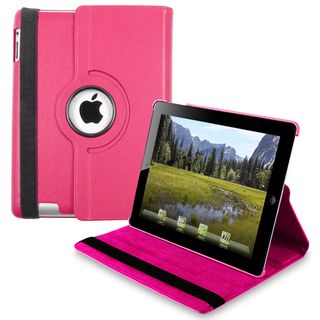 Hot Pink 360 degree Swivel Leather Case for Apple iPad 2/ 3