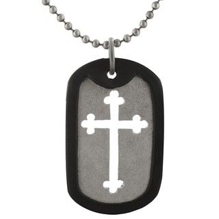 West Coase J Silvertone Cut Out Cross Rubber Dog Tag Necklace