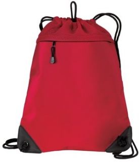 Upscale Cinch Backpack Bag With Mesh Trim   Chili Red
