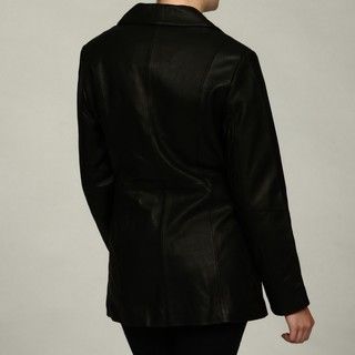 FourteenZero Womens Black Button Leather Trench Coat
