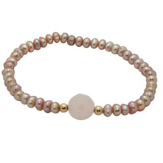 Junior Jewels 14k Gold Pink Pearl and Crystal Baby Bracelet (6 mm