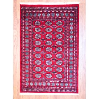 Pakistani Hand knotted Red/ Black Bokhara Rug (4 x 6)