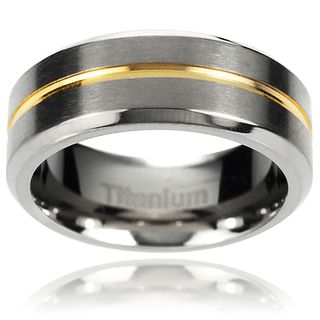 Daxx Mens Titanium Two toned Grooved Center Beveled Edge Band (8 mm