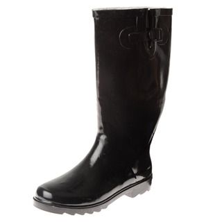 Henry Ferrera Womens Glossy Black Faux Fur lined Rain Boots