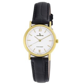 Black Leather White Dial Gold tone Indices Womens Watch