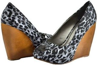 Qupid Real 27 Grey Leopard Women Wedge Pumps Shoes