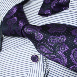 Designer Inspired Purple Black Paisleys Pattern Silk Tie