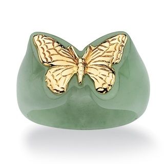 Angelina DAndrea 14k Gold Green Jade Butterfly Ring