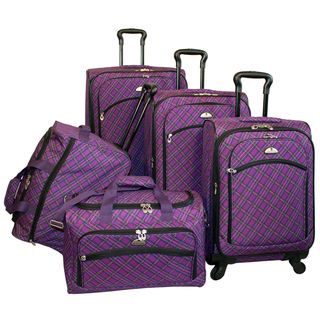 American Flyer Plaid Expandable Purple 5 piece Spinner Luggage Set