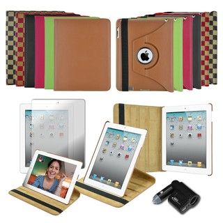 Apple iPad 2 Premium 360 degree Folding Stand Case and USB Car Charger