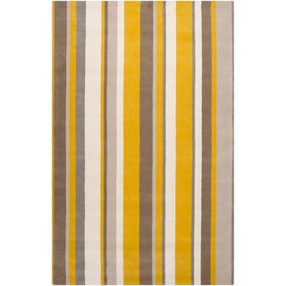 Hand crafted Casual Yellow/Grey Stripe Granbury Wool Rug