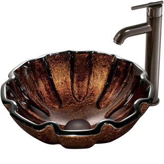 Walnut Shell Vessel Sink in Browns with Oil Rubbed Bronze Faucet